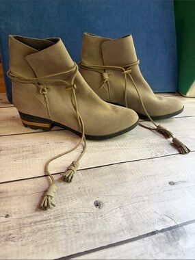 Sorel Farah Suede Ankle Boots with Tassel Tie